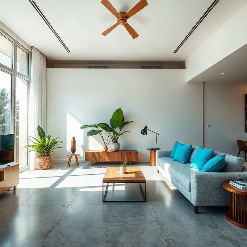 Bright contemporary Porto Alegre apartment living room with azure accents