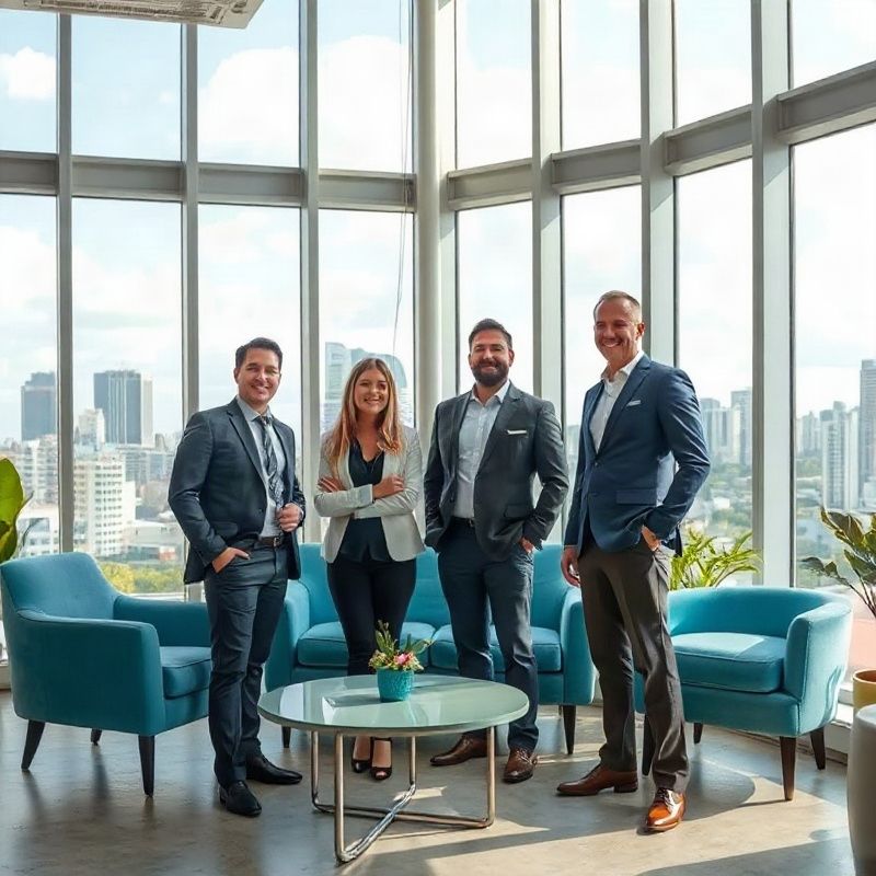 Small professional real estate team in a light-filled Porto Alegre office